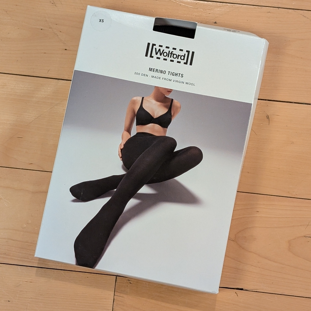 Wolford Luxury Black Merino Tights Size XS -- 200 Den, Made from Virgin Wool